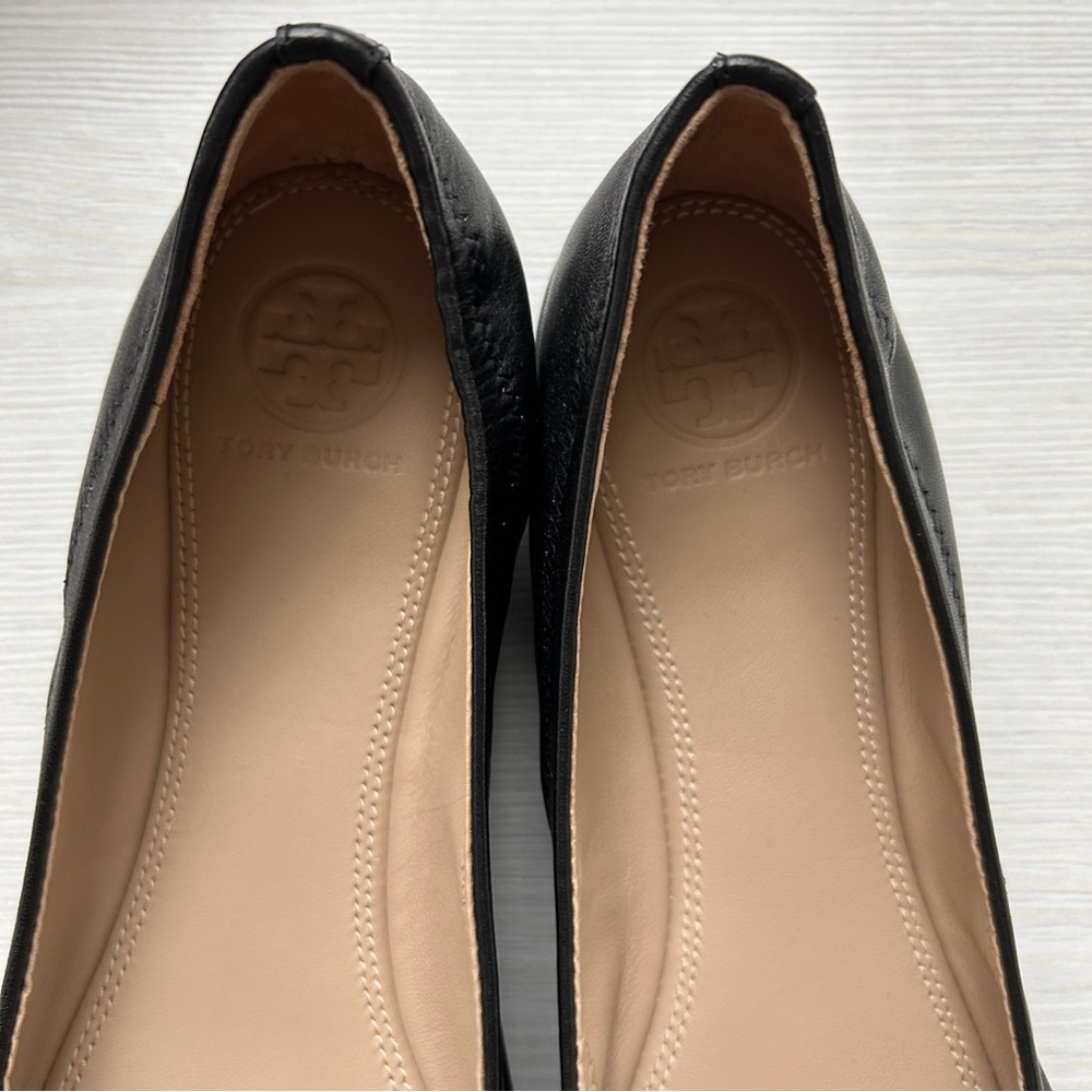 NIB Tory Burch "Liana" Genuine Leather Ballet Flat Black, Crystal T Logo Sz 7.5M - Picture 9 of 9